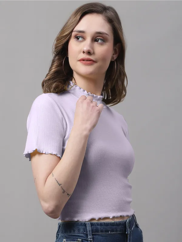 Purple_Cotton_Rib_Turtle_Neck_Short_Sleeve_Crop_Top_For_Women