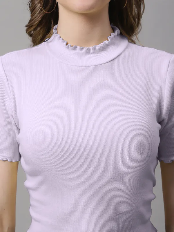 Purple_Cotton_Rib_Turtle_Neck_Short_Sleeve_Crop_Top_For_Women