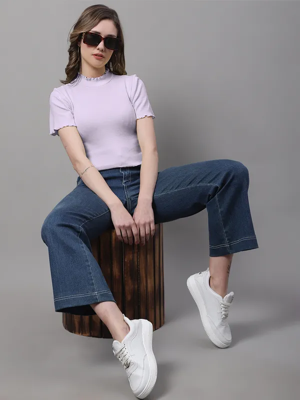 Purple_Cotton_Rib_Turtle_Neck_Short_Sleeve_Crop_Top_For_Women