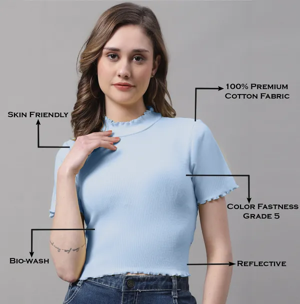 Turquoise_Cotton_Rib_Turtle_Neck_Short_Sleeve_Crop_Top_For_Women