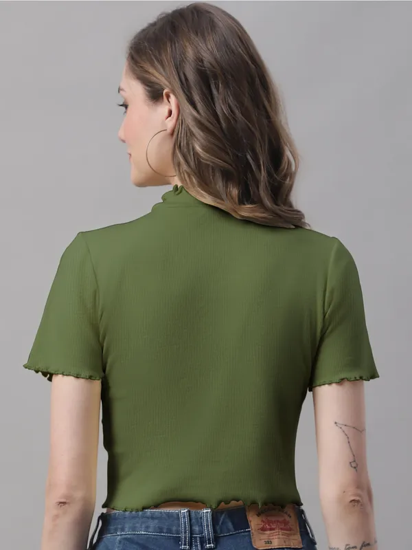 Olive_Cotton_Rib_Turtle_Neck_Short_Sleeve_Crop_Top_For_Women