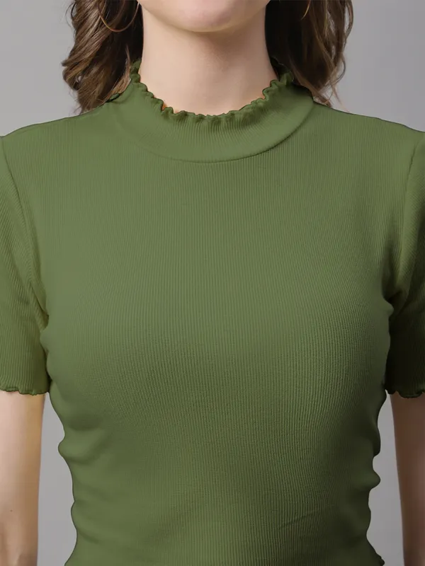 Olive_Cotton_Rib_Turtle_Neck_Short_Sleeve_Crop_Top_For_Women