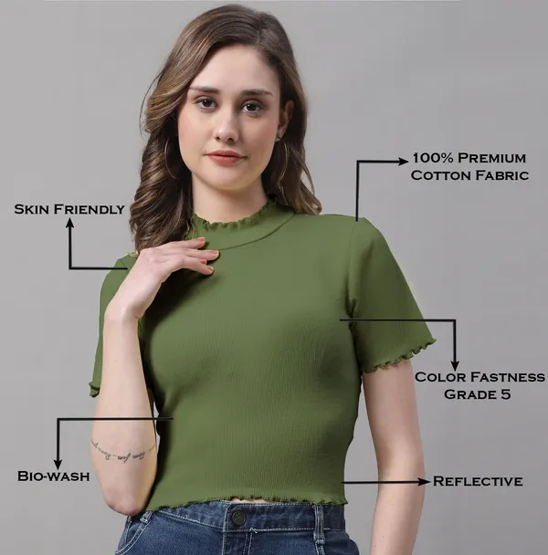 Olive_Cotton_Rib_Turtle_Neck_Short_Sleeve_Crop_Top_For_Women