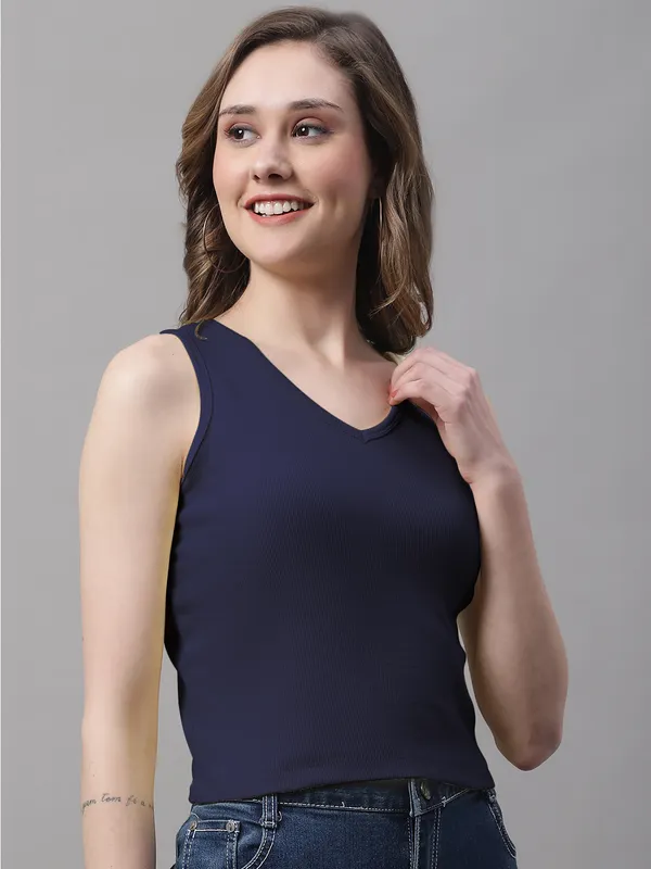 Navy_Cotton_Rib_Round_Neck_Sleeveless_Crop_Top_For_Women