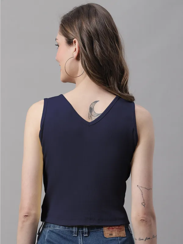 Navy_Cotton_Rib_Round_Neck_Sleeveless_Crop_Top_For_Women