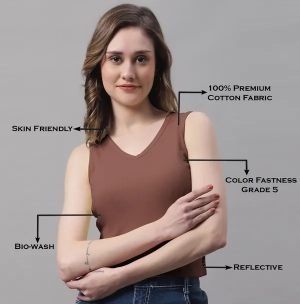 Brown_Cotton_Rib_Round_Neck_Sleeveless_Crop_Top_For_Women
