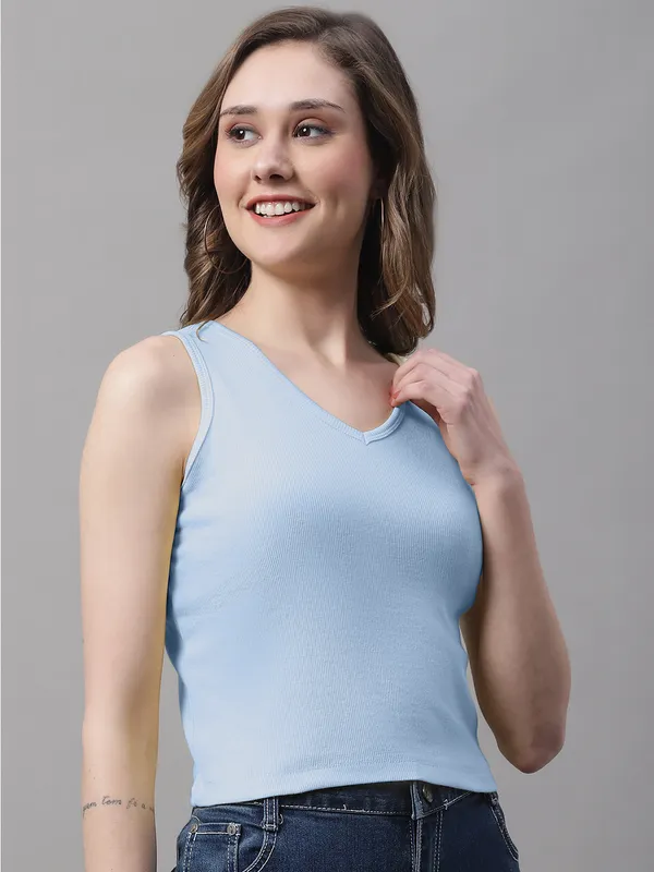 Turquoise_Cotton_Rib_Round_Neck_Sleeveless_Crop_Top_For_Women