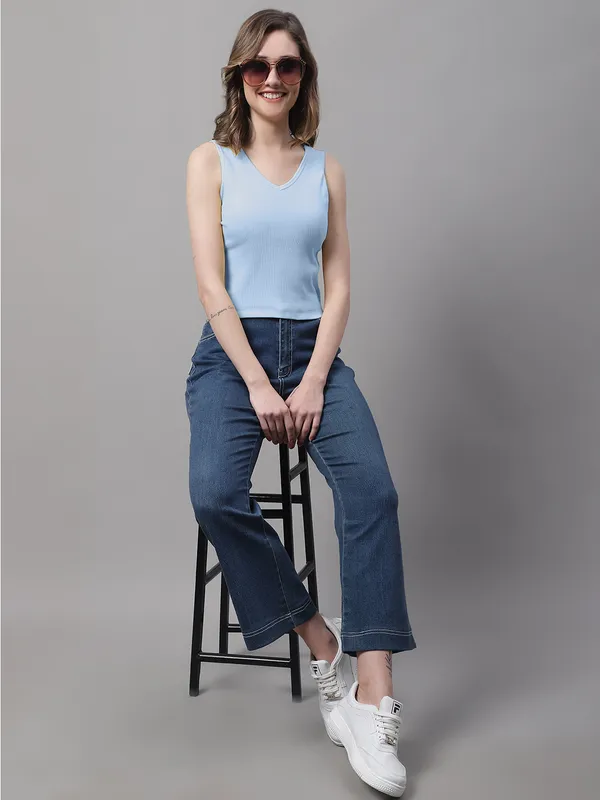 Turquoise_Cotton_Rib_Round_Neck_Sleeveless_Crop_Top_For_Women
