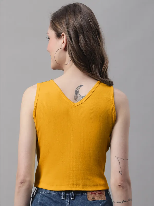 Gold_Cotton_Rib_Round_Neck_Sleeveless_Crop_Top_For_Women