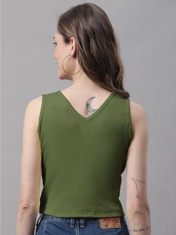 Olive_Cotton_Rib_Round_Neck_Sleeveless_Crop_Top_For_Women
