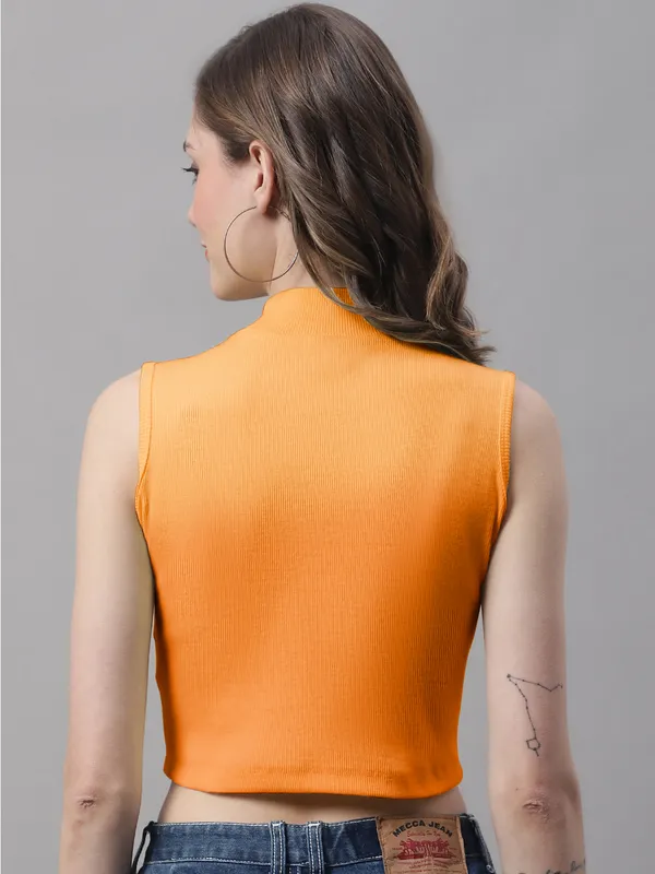 Orange_Cotton_Rib_Turtle_Neck_Crop_Top_For_Women