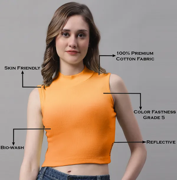 Orange_Cotton_Rib_Turtle_Neck_Crop_Top_For_Women