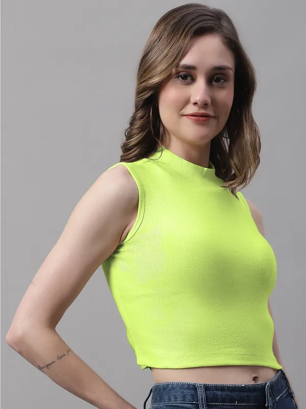 Parrot_Green_Cotton_Rib_Turtle_Neck_Crop_Top_For_Women