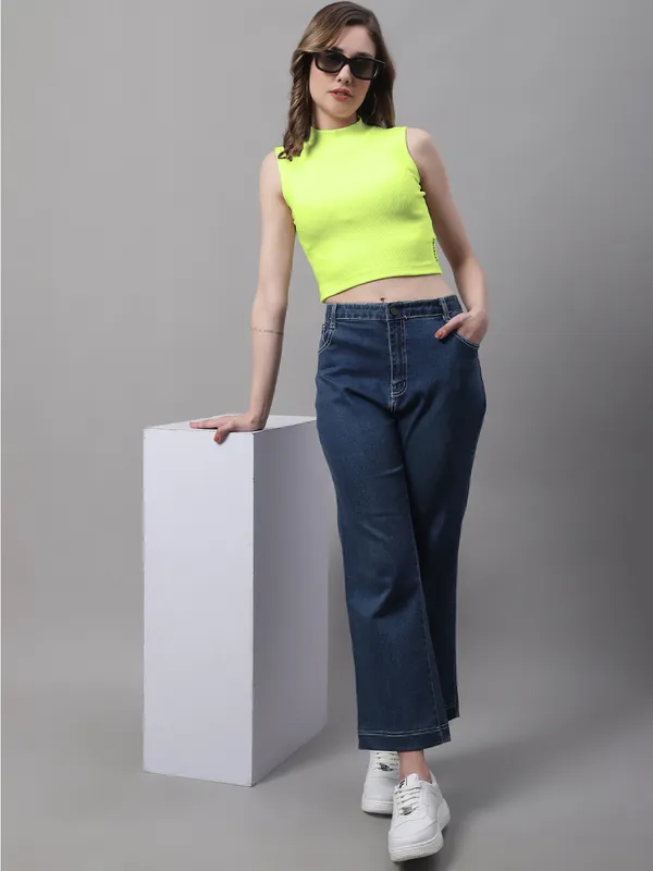 Parrot_Green_Cotton_Rib_Turtle_Neck_Crop_Top_For_Women