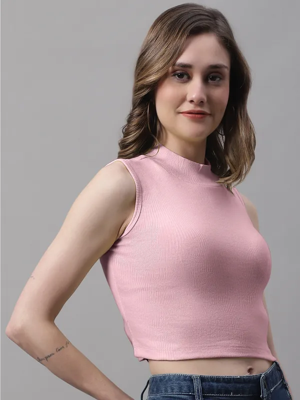 Coral_Cotton_Rib_Turtle_Neck_Crop_Top_For_Women