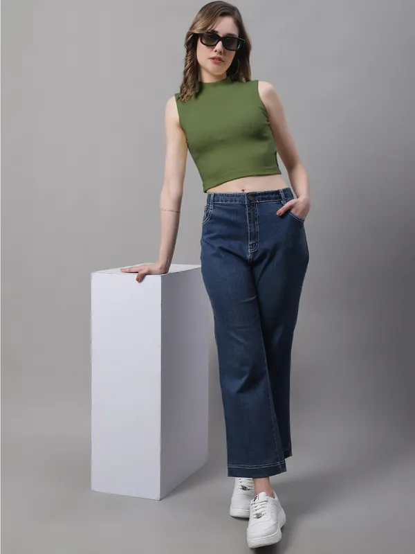 Olive_Cotton_Rib_Turtle_Neck_Crop_Top_For_Women