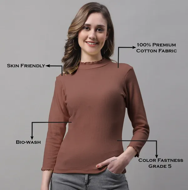Brown_Cotton_Rib_Turtle_Neck_Medium_Top_For_Women