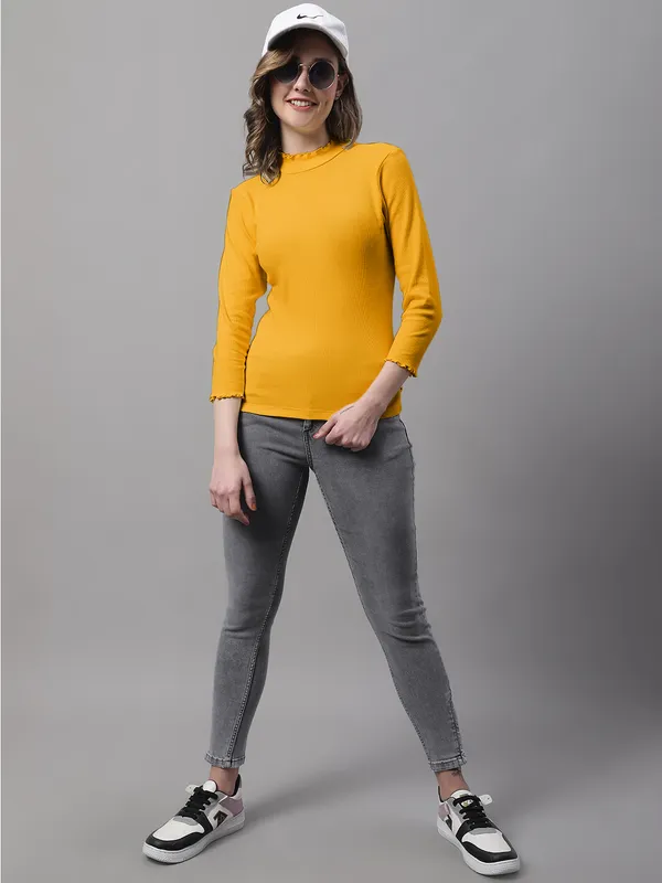 Gold_Cotton_Rib_Turtle_Neck_Medium_Top_For_Women