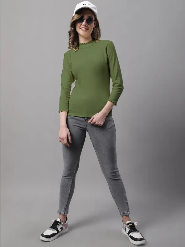 Olive_Cotton_Rib_Turtle_Neck_Medium_Top_For_Women