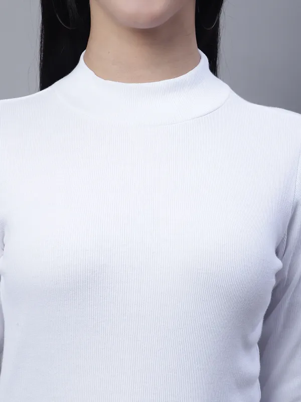 White_Cotton_Rib_Turtle_Neck_Medium_Top_For_Women