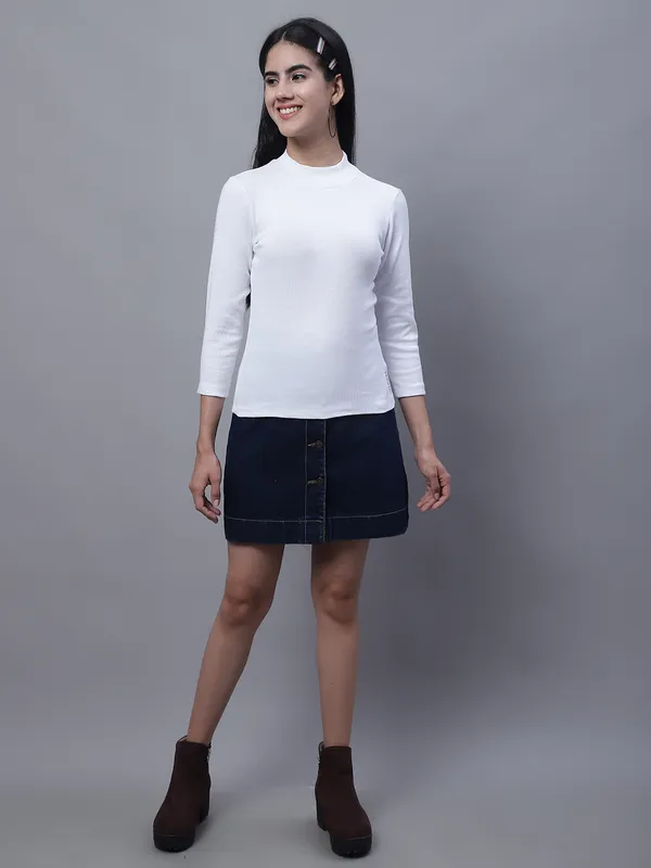 White_Cotton_Rib_Turtle_Neck_Medium_Top_For_Women