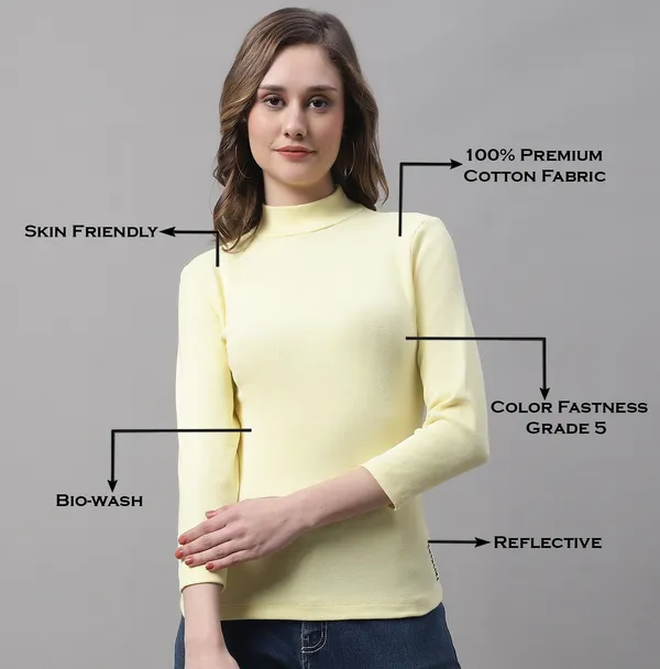 Yellow_Cotton_Rib_Turtle_Neck_Long_Sleeve_Top_For_Women
