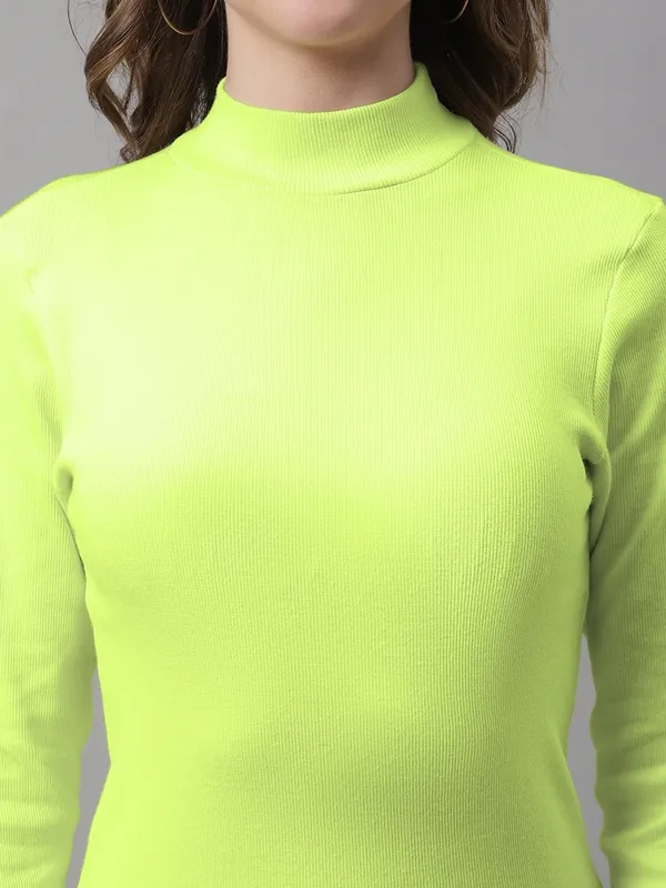 Parrot_Green_Cotton_Rib_Turtle_Neck_Long_Sleeve_Top_For_Women
