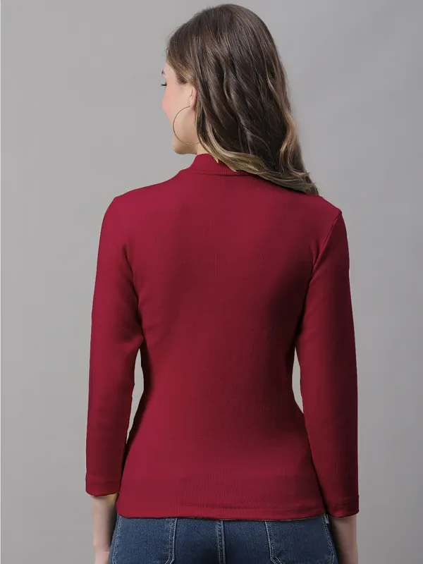 Maroon_Cotton_Rib_Turtle_Neck_Long_Sleeve_Top_For_Women