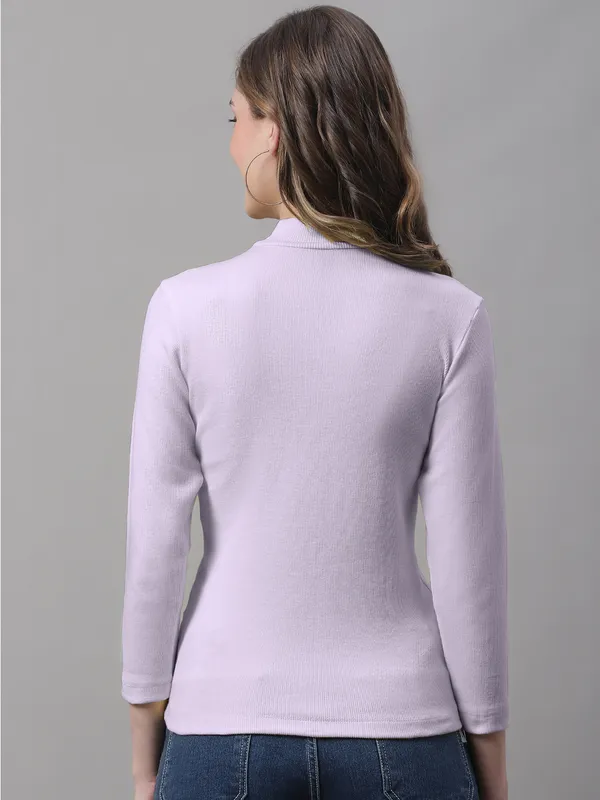 Purple_Cotton_Rib_Turtle_Neck_Long_Sleeve_Top_For_Women