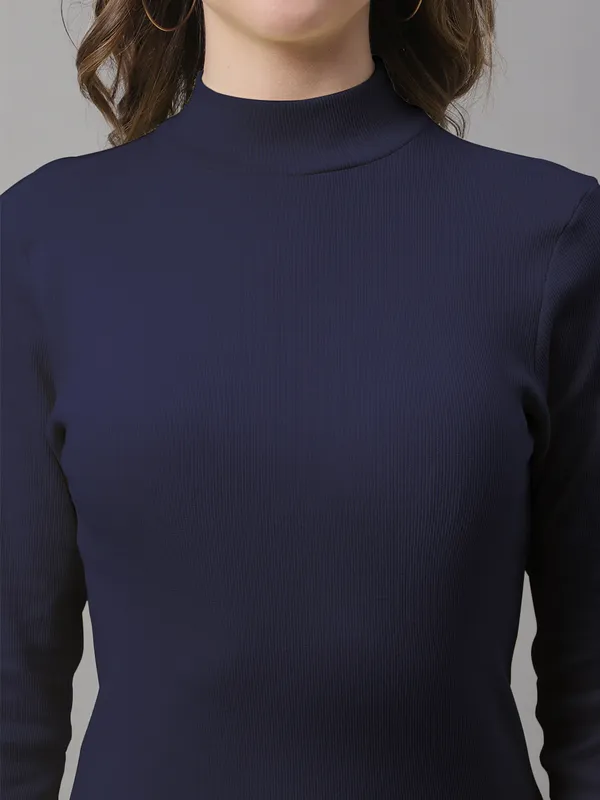 Navy_Cotton_Rib_Turtle_Neck_Long_Sleeve_Top_For_Women