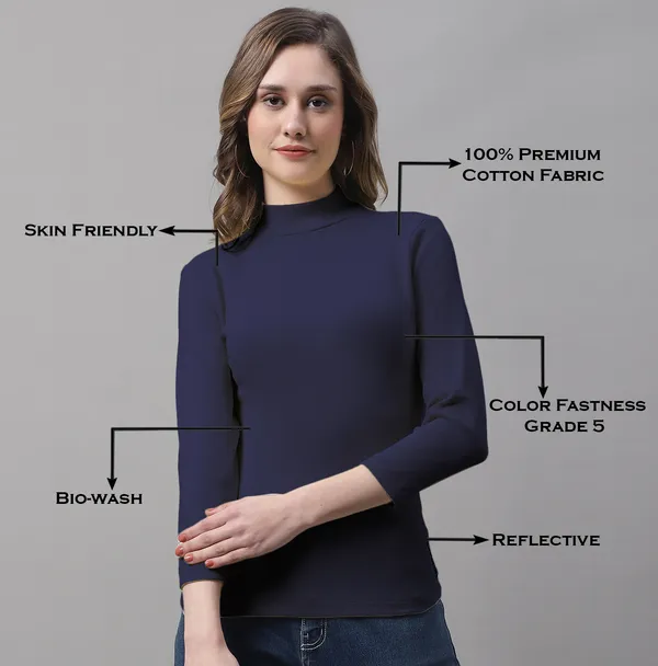 Navy_Cotton_Rib_Turtle_Neck_Long_Sleeve_Top_For_Women
