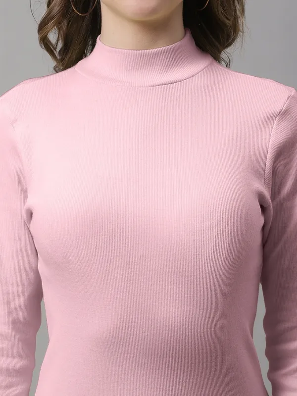 Coral_Cotton_Rib_Turtle_Neck_Long_Sleeve_Top_For_Women