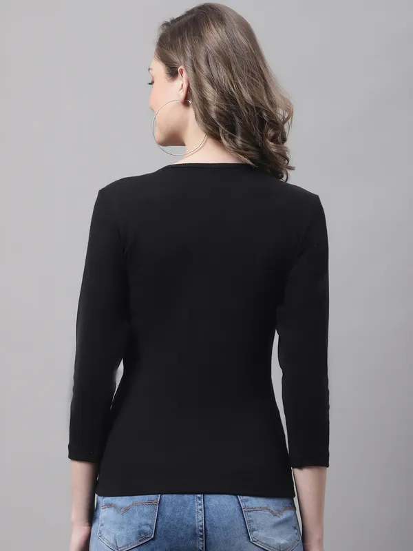 Black_Cotton_Rib_V-Neck_Regular_Top_For_Women