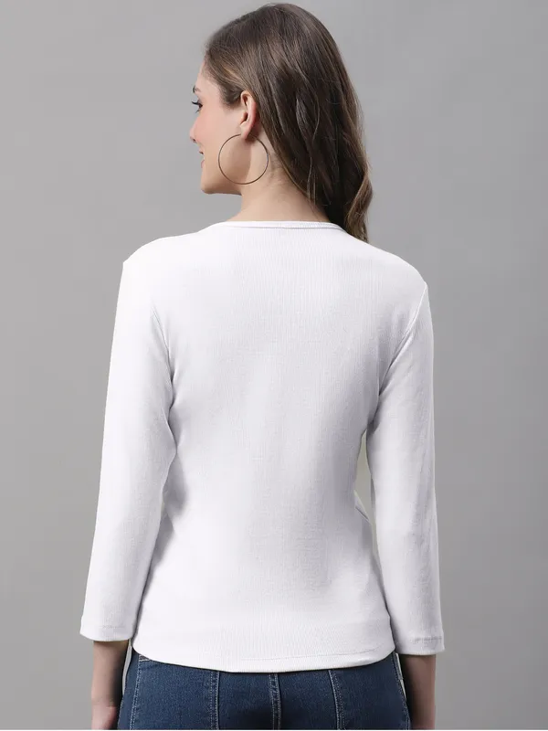 White_Cotton_Rib_V-Neck_Regular_Top_For_Women