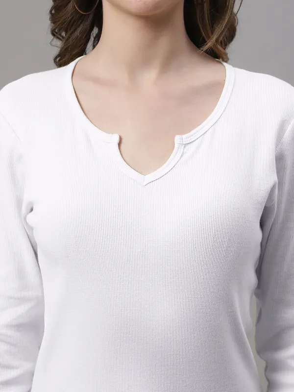 White_Cotton_Rib_V-Neck_Regular_Top_For_Women