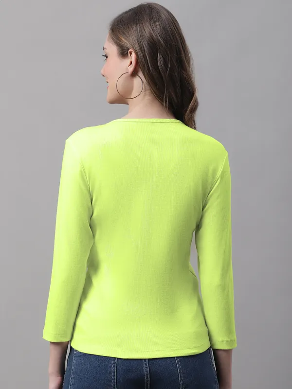 Parrot_Green_Cotton_Rib_V-Neck_Regular_Top_For_Women