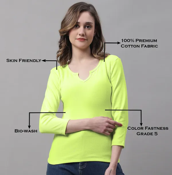 Parrot_Green_Cotton_Rib_V-Neck_Regular_Top_For_Women