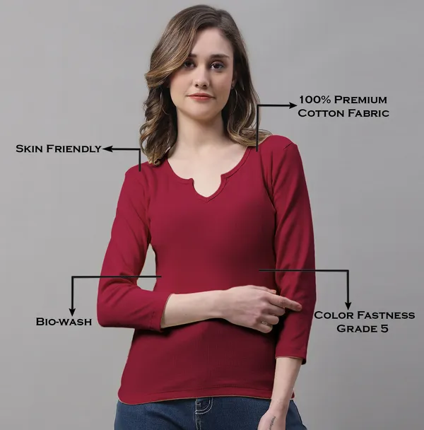 Maroon_Cotton_Rib_V-Neck_Regular_Top_For_Women