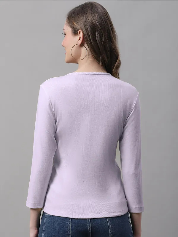 Purple_Cotton_Rib_V-Neck_Regular_Top_For_Women