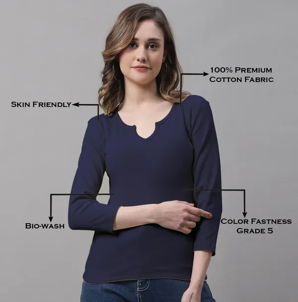 Navy_Blue_Cotton_Rib_V-Neck_Regular_Top_For_Women