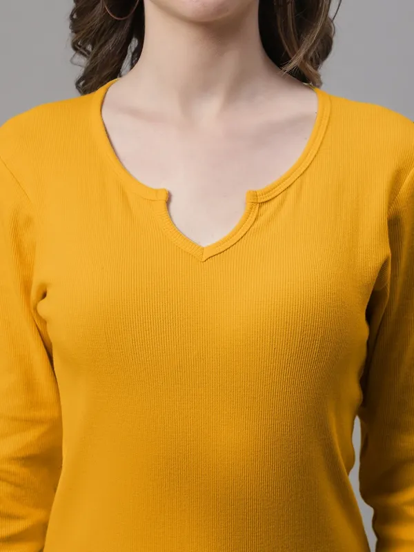 Gold_Cotton_Rib_V-Neck_Regular_Top_For_Women