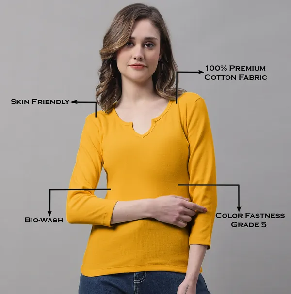 Gold_Cotton_Rib_V-Neck_Regular_Top_For_Women