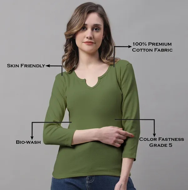 Olive_Cotton_Rib_V-Neck_Regular_Top_For_Women