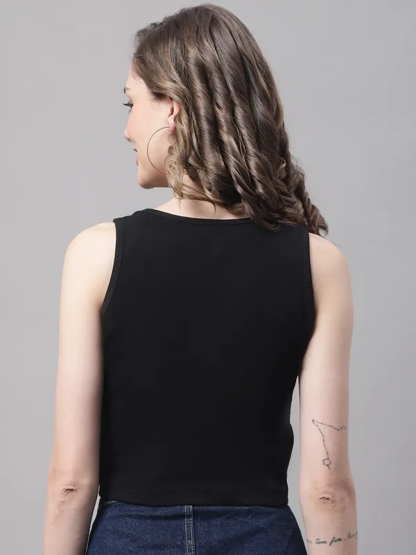 Black_Cotton_Rib_Round_Neck_Sleeveless_Knot_Top_For_Women
