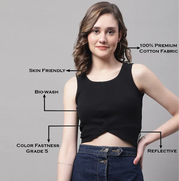 Black_Cotton_Rib_Round_Neck_Sleeveless_Knot_Top_For_Women