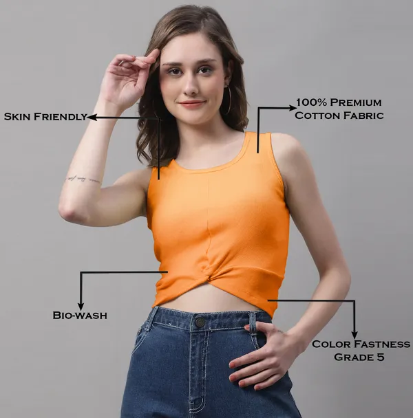 Orange_Cotton_Rib_Round_Neck_Sleeveless_Knot_Top_For_Women