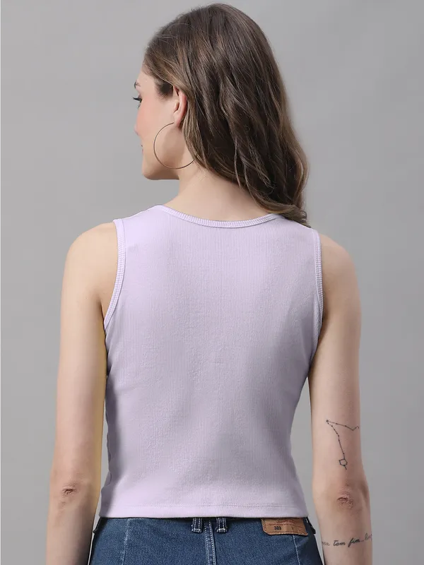 Purple_Cotton_Rib_Round_Neck_Sleeveless_Knot_Top_For_Women