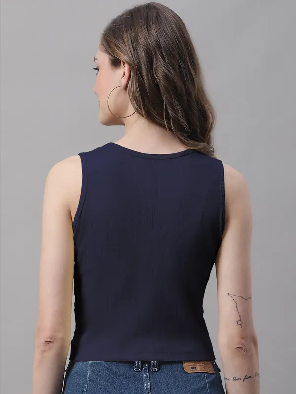 Navy_Cotton_Rib_Round_Neck_Sleeveless_Knot_Top_For_Women