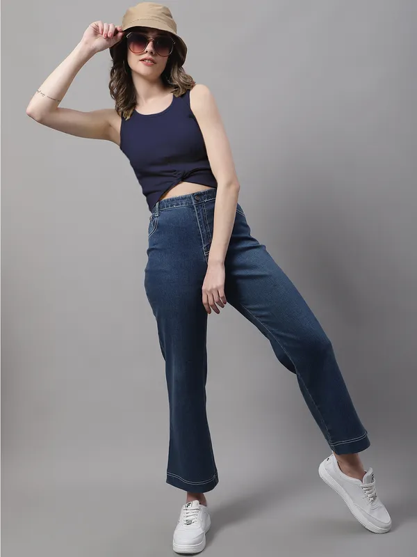 Navy_Cotton_Rib_Round_Neck_Sleeveless_Knot_Top_For_Women