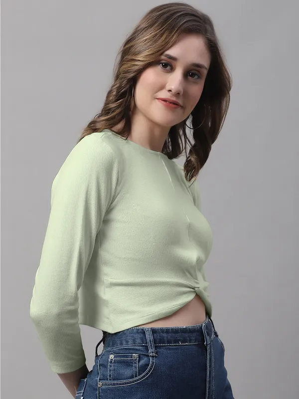 Pista_Cotton_Rib_Round_Neck_Knot_Top_For_Women